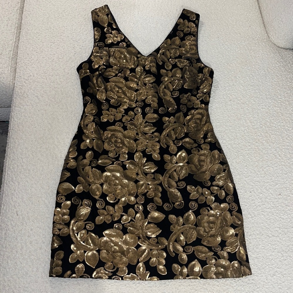 Ark & Co black velvet gold sequin dress medium